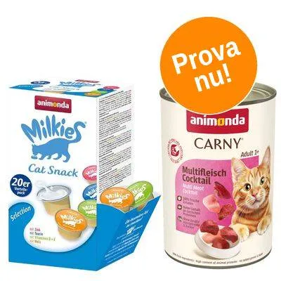 animonda mixpack: 12 x 400 g Carny Adult + 20 x 15 g Milkies Selection - Kyckling & lax + Milkies-snack (4 sorter)