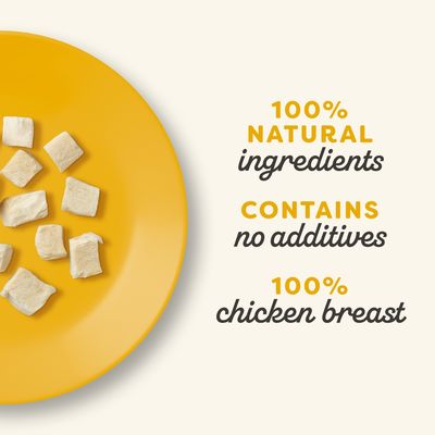 100% natural ingredients, contains no additives, 100% chicken breast – tekst w języku angielskim widoczny na obrazku