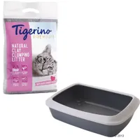 Kitten Starter-Paket: Tigerino Premium Katzenstreu + Savic Katzentoilette - 6 kg Streu + Toilette grau