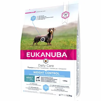 Eukanuba Daily Care ξηρή τροφή για μικρές και μεσαίες φυλές, έλεγχος βάρους, ενήλικες 1-7 ετών, <25kg, 2,3kg, 30% λιγότερο λίπος.