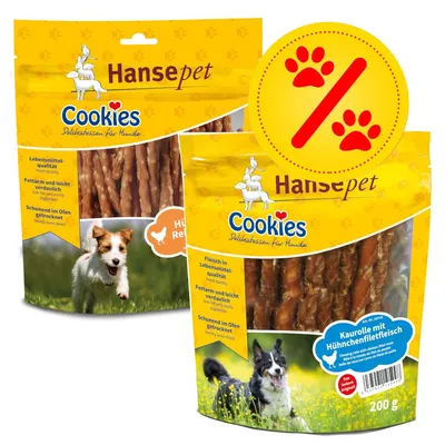 Hansepet Cookies Delikatessen für Hunde, Kaurolle mit Hühnerfiletfleisch, 200g. Lebensmittelqualität, fettarm, leicht verdaulich, schonend im Ofen getrocknet. Hansepet Cookies Delikatessen für Hunde, Kaurolle mit Hühnerfiletfleisch, 200g. Lebensmittelqualität, fettarm, leicht verdaulich, schonend im Ofen getrocknet.