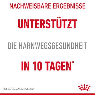 Nachweisbare Ergebnisse: Unterstützt die Harnwegsgesundheit in 10 Tagen. Nach einer internen Studie, Royal Canin.