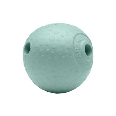 Mintunvihreä pallo, jossa on kohokuvioituja pisarakuoseja ja kaksi aukkoa, näkyvä Ruffwear.-kirjaus.