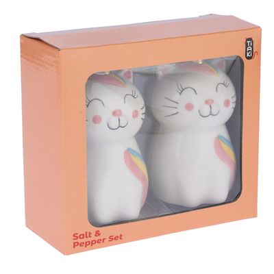 Tiaki набор солонка и перечница в форме кошек, в оранжевой коробке с прозрачным окном.