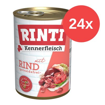 Sparpaket RINTI Kennerfleisch 24 x 400 g Mix (Rind, Geflügelherzen, Pansen, Lamm)