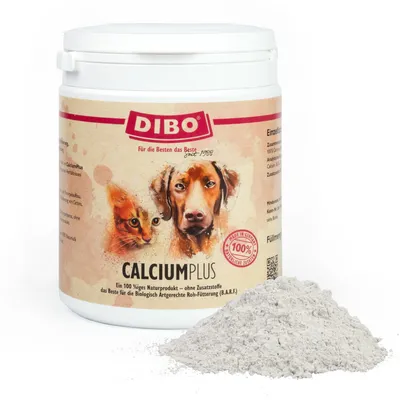 Dibo Calcium Plus, 100 % produit naturel sans additifs, idéal pour l’alimentation crue B.A.R.F., fabriqué en Allemagne, en poudre.