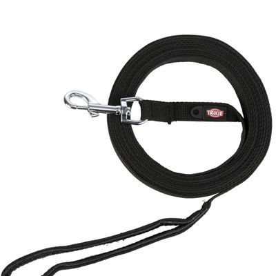 Schwarze Hundeleine aus Nylon mit Metallkarabiner, Marke Trixie.