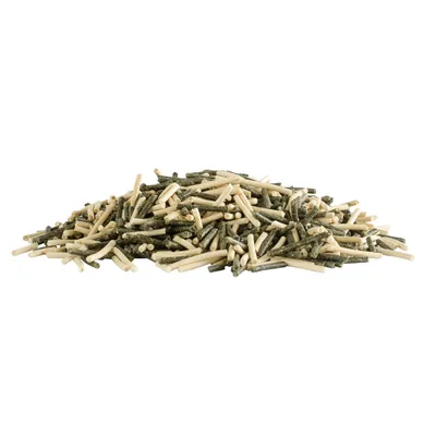 Haufen aus grünen und weissen Sticks, möglicherweise Futtermittel oder Snacks. Keine weiteren Informationen sichtbar.