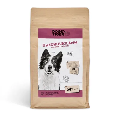 Dogs'n Tiger Unschuldslamm, jagnięcina z warzywami. Pełnoporcjowa karma dla psów, 58% jagnięciny, bez zbóż i dodatku cukru. Dogs'n Tiger Unschuldslamm, jagnięcina z warzywami. Pełnoporcjowa karma dla psów, 58% jagnięciny, bez zbóż i dodatku cukru.