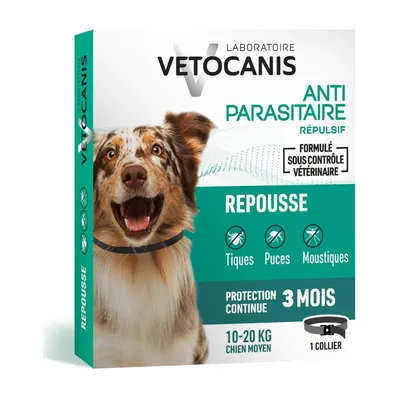 Vetocanis Collier anti-puces et tiques répulsif pour chiens - taille M : 10 - 20 kg Vetocanis Collier anti-puces et tiques répulsif pour chiens - taille M : 10 - 20 kg