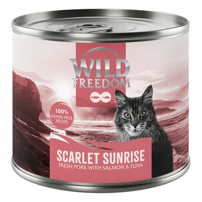 Wild Freedom Scarlet Sunrise, čerstvé bravčové mäso s lososom a tuniakom, 100 % bezobilninová receptúra. Konzervované krmivo pre mačky.