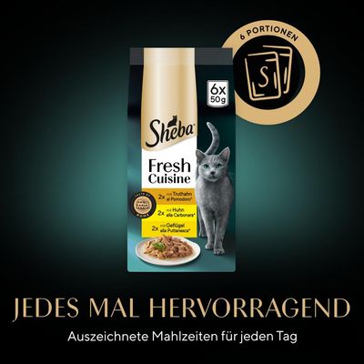 Sheba Fresh Cuisine, 6x50g. Okusi: puretina al Pomodoro, piletina alla Carbonara, perad alla Puttanesca.