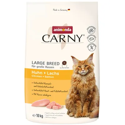 Animonda Carny Large Breed für grosse Rassen, Huhn + Lachs, 10 kg. Unterstützt Knorpel-, Gelenk-, Haut- und Fellstoffwechsel. Ohne Zuckerzusatz, ohne Getreide, mit frischem Fleisch.