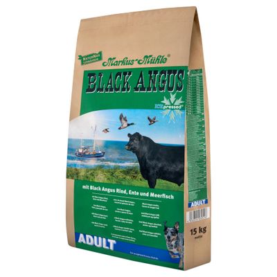 Markus-Mühle Black Angus manzo, pressato a freddo, con anatra e aringa. Per cani adulti. Confezione da 15 kg.
