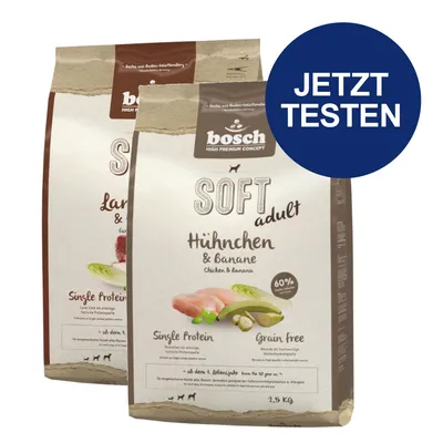 Bosch Soft Adult Huhn & Banane, Single Protein, Grain Free, ab dem 1. Lebensjahr, 2,5 kg. Jetzt testen. Bosch Soft Adult Huhn & Banane, Single Protein, Grain Free, ab dem 1. Lebensjahr, 2,5 kg. Jetzt testen.