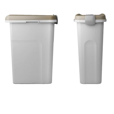 Deux conteneurs en plastique blanc avec couvercle beige, présentés de face et de profil. Aucun texte ou marque visible.