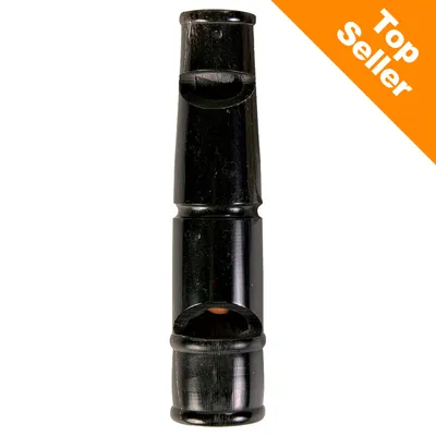 Zwarte fluit van kunststof, oranje hoek met witte tekst: Top Seller