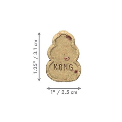 KONG Snack med målene 3,1 cm høj og 2,5 cm bred. Målene er vist ved siden af snacken.