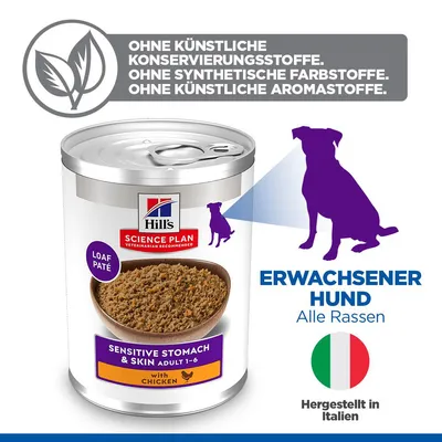 Hill's Science Plan Adult Dog Sensitive Stomach & Skin - Huhn (48 x 370 g)