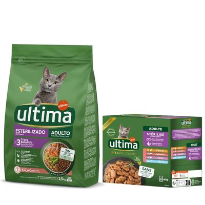 Ultima 2,5 kg / 3 kg pienso para gatos + comida húmeda ¡gratis!