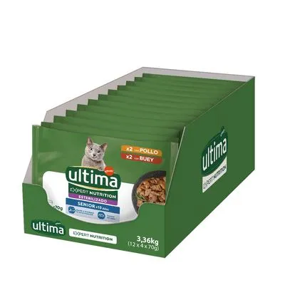 Ultima Cat Expert Nutrition Senior Kip & Rundvlees Kattenvoer - Voordeelpakket: 44 x 70 g