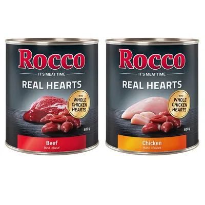 Rocco Real Hearts 12 x 800 g - Pack Ahorro - Pack mixto: vacuno y pollo