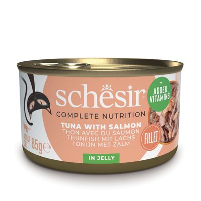 Schesir Complete Nutrition tonnikala ja naudanliha, 6x85g, 100 % luonnollisia fileitä hyytelössä, lisätyillä vitamiineilla. Aikuisille kissoille.