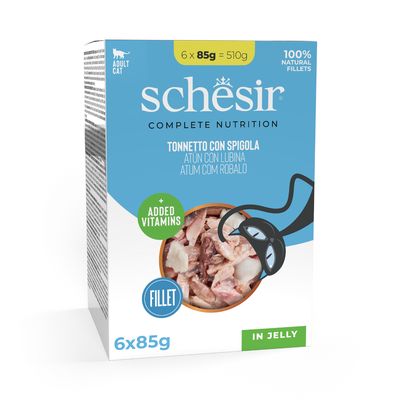Schesir Complete Nutrition филе в желе 6 x 85 г, в паучове риба тон с лаврак