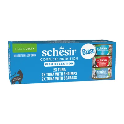 Schesir Complete Nutrition Fillet in Jelly 6 x 85g in Cans - Mix Pack (3 Varieties) Schesir Complete Nutrition Fillet in Jelly 6 x 85g in Cans - Mix Pack (3 Varieties)