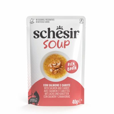 Sparpaket Schesir Cat Soup 24 x 40 g Lachs und Karotte