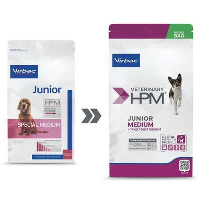 Virbac Veterinary HPM Junior Dog Special Medium pour chiot 2 x 12 kg