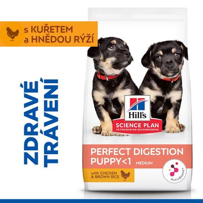 Hill's Science Plan Perfect Digestion Puppy <1 Medium kuracie s hnedou ryžou
