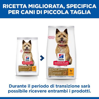 Hill's Science Plan Healthy Mobility Small & Mini fino a 10 kg Adult 1+ con pollo. Supporta la salute delle articolazioni. Senza conservanti o coloranti artificiali.
