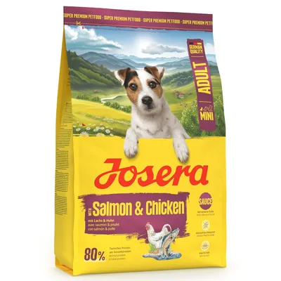 Josera Adult Mini mit Lachs & Huhn, Super Premium Petfood, 80% tierisches Protein am Gesamtprotein, Sauce-Rezeptur mit leckerer Soße. German Quality.