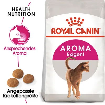 Royal Canin Aroma Exigent Katzenfutter mit ansprechendem Aroma und angepasster Krokettengrösse. Health Nutrition für anspruchsvolle Katzen. Royal Canin Aroma Exigent Katzenfutter mit ansprechendem Aroma und angepasster Krokettengrösse. Health Nutrition für anspruchsvolle Katzen.