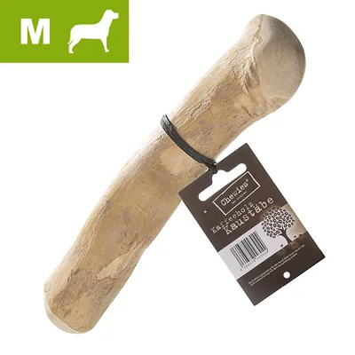 Medium size chew stick with product label showing 'Chewies' and 'Kaffeholz Kaustäbe', suitable for medium breeds as indicated by the M and dog icon in the top left corner.