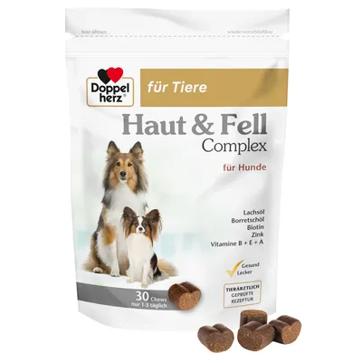 Doppelherz Peau et pelage Complex pour chiens - 30 bouchées à mâcher (90 g)