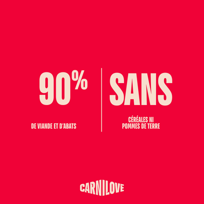 Carnilove : 90 % de viande et d’abats, sans céréales ni pommes de terre.