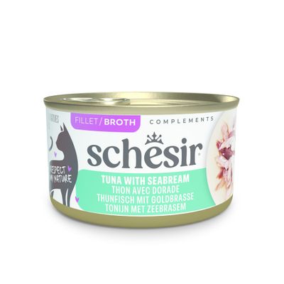 Schesir Complements Variety Pack für erwachsene Katzen, 6x70g. Drei Sorten: Thunfisch, Thunfisch mit Dorade, Thunfisch mit Karotten. 100% natürliche Filets in Brühe, Originalrezept.