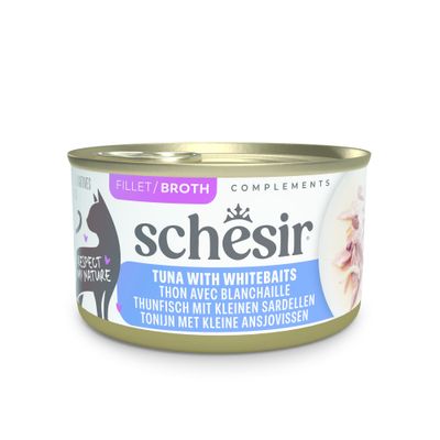 Schesir Complements Variety Pack για ενήλικες γάτες, 6x70g. Τρεις γεύσεις: τόνος, τόνος με τσιπούρα, τόνος με καρότα. 100% φυσικά φιλέτα σε ζωμό, αυθεντική συνταγή.