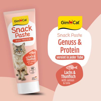 GimCat Snack Paste High Protein mit Lachs & Thunfisch, Genuss & Protein vereint in jeder Tube, ohne zugesetztes Getreide, hergestellt in Deutschland.