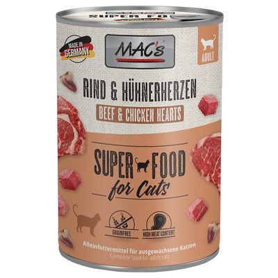 MAC's Super Food for Cats, anka, kalkon och kyckling, 24x 400g, Made in Germany, spannmålsfri, hög kötthalt, helfoder för vuxna katter.