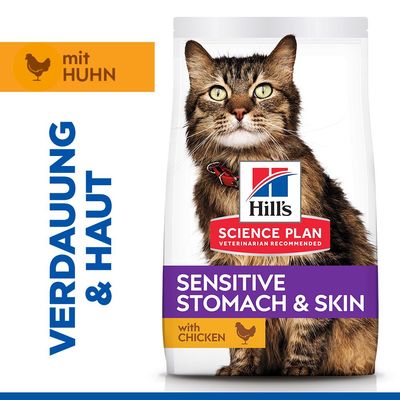 Hill's Science Plan Sensitive Stomach & Skin Adult 1+ mit Huhn. Unterstützt Verdauung und fördert schönes Fell. Ohne künstliche Konservierungsstoffe, Farben oder Aromen.