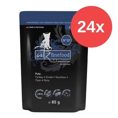 Catz Finefood Nr. 117, Pute, 85 g, Monoprotein, Getreidefrei, ohne Zuckerzusatz, keine Tierversuche, Made in Germany, Packungseinheit: 24 Stück. Catz Finefood Nr. 117, Pute, 85 g, Monoprotein, Getreidefrei, ohne Zuckerzusatz, keine Tierversuche, Made in Germany, Packungseinheit: 24 Stück.