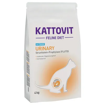 Kattovit Feline Diet Urinary with tuna, struvite stone prophylaxis (FLUTD), moderate magnesium content, urine-acidifying, 4 kg bag.