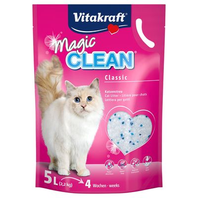 Vitakraft Magic Clean Classic arena para gatos, 5L para 4 semanas. Características: súper absorbente, control de olores, garantía de higiene, sin polvo.