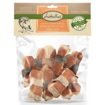 Lukullus feine Kauknochen 12 x 5 cm - Lachs (120 g) Lukullus feine Kauknochen 12 x 5 cm - Lachs (120 g)