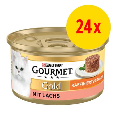 Sparpaket Gourmet Gold Raffiniertes Ragout 24 x 85 g Mix II: Rind / Lachs