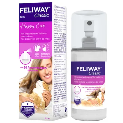 Feliway Classic Spray, Happy Cat. Помогает снизить стрессовое поведение. Около 50 применений, рекомендовано ветеринарами, научно подтверждено. Объем: 60 мл.