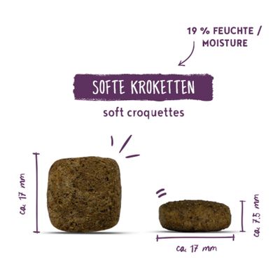 bosch SOFT senior Land-Ziege & Kartoffel, Single Animal Protein, softe Krokette, Rezeptur ohne Getreide, für ältere oder übergewichtige, ernährungssensible Hunde.